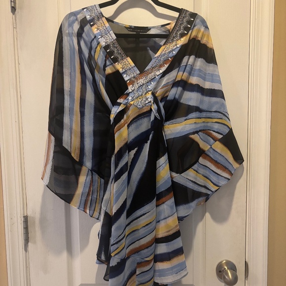 WHBM Flowy Blue Geometric Style Dress, Medium Petite - Picture 1 of 4